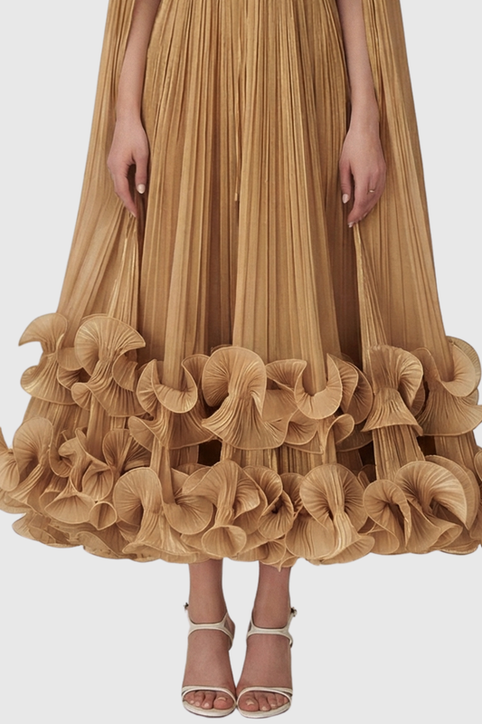 Othniel Cape Ruffle Midi Dress - Gold
