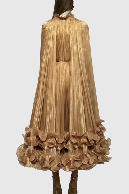 Othniel Cape Ruffle Midi Dress - Gold