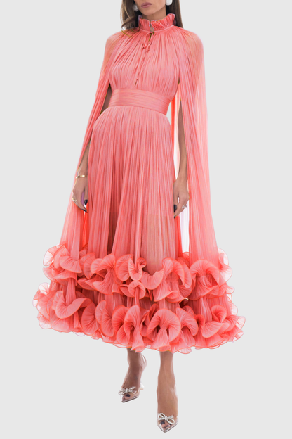 Othniel Cape Ruffle Midi Dress - Pink