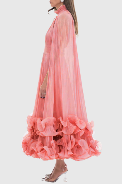 Othniel Cape Ruffle Midi Dress - Pink