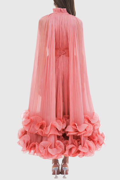 Othniel Cape Ruffle Midi Dress - Pink