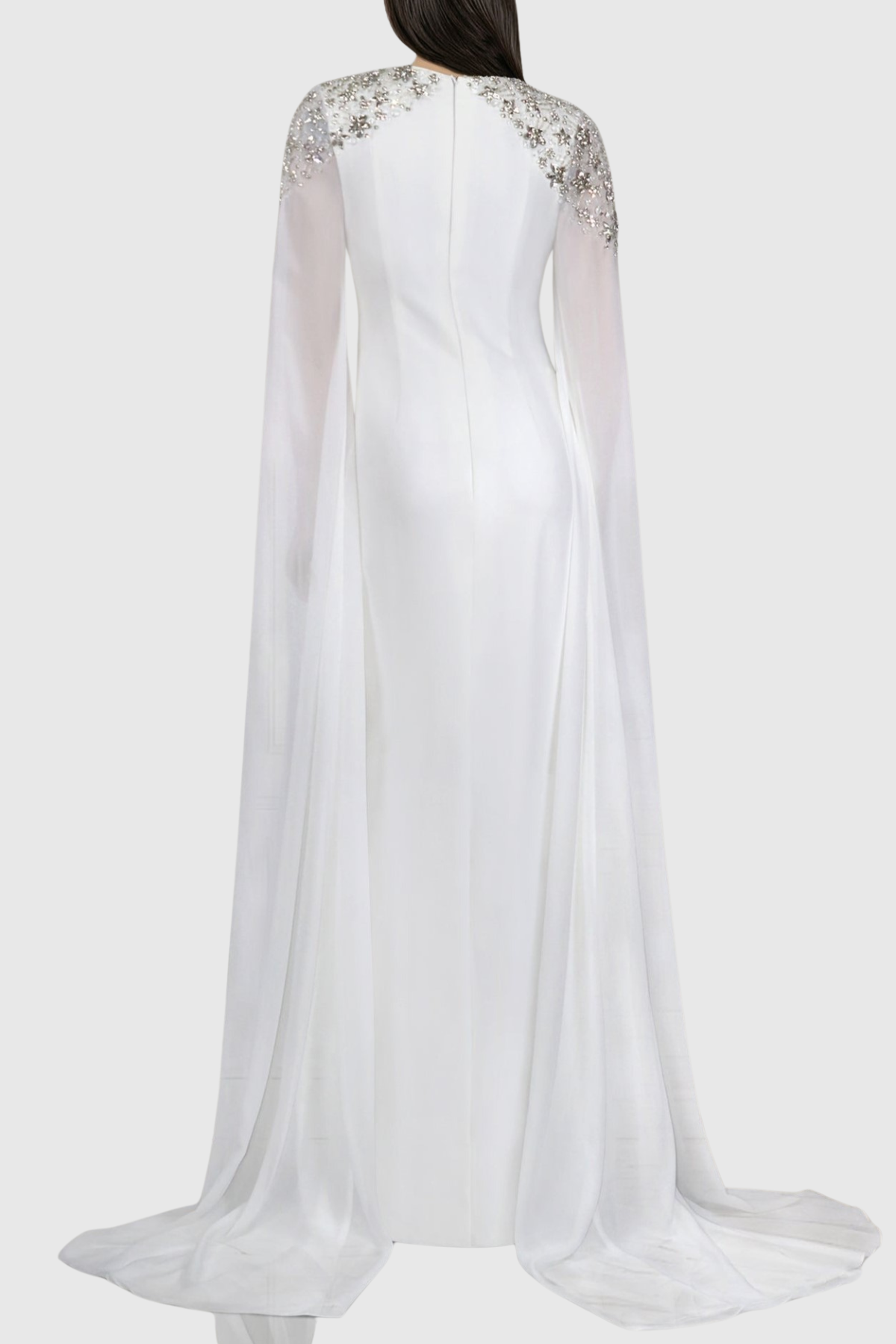 Ozuru Diamante Embellished Cape Sleeves Maxi Dress - White