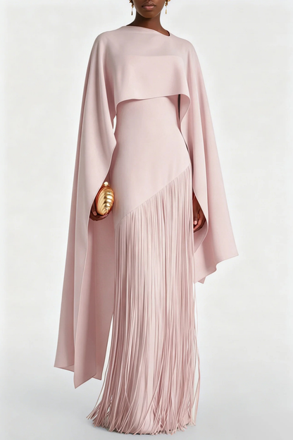 Pacifia Fringe Shawl Maxi Dress - Pink