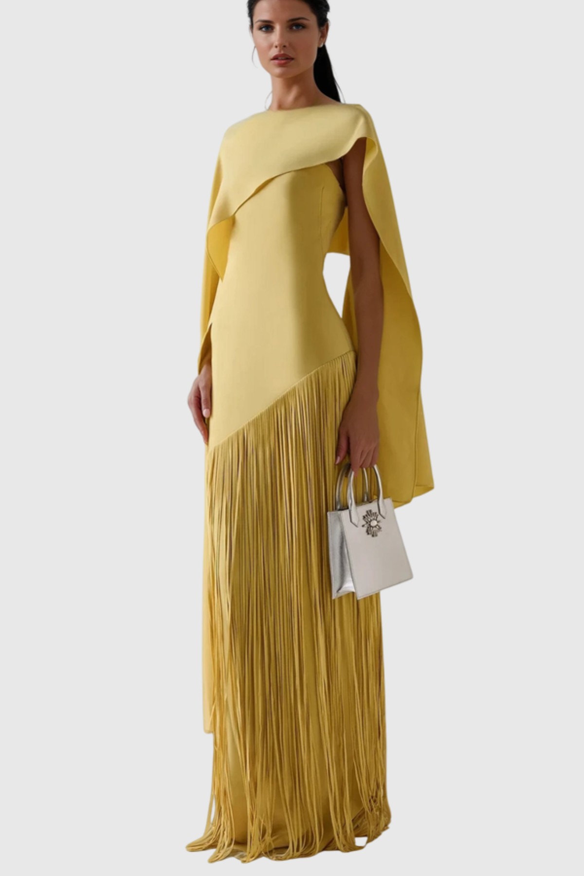 Pacifia Fringe Shawl Maxi Dress - Yellow