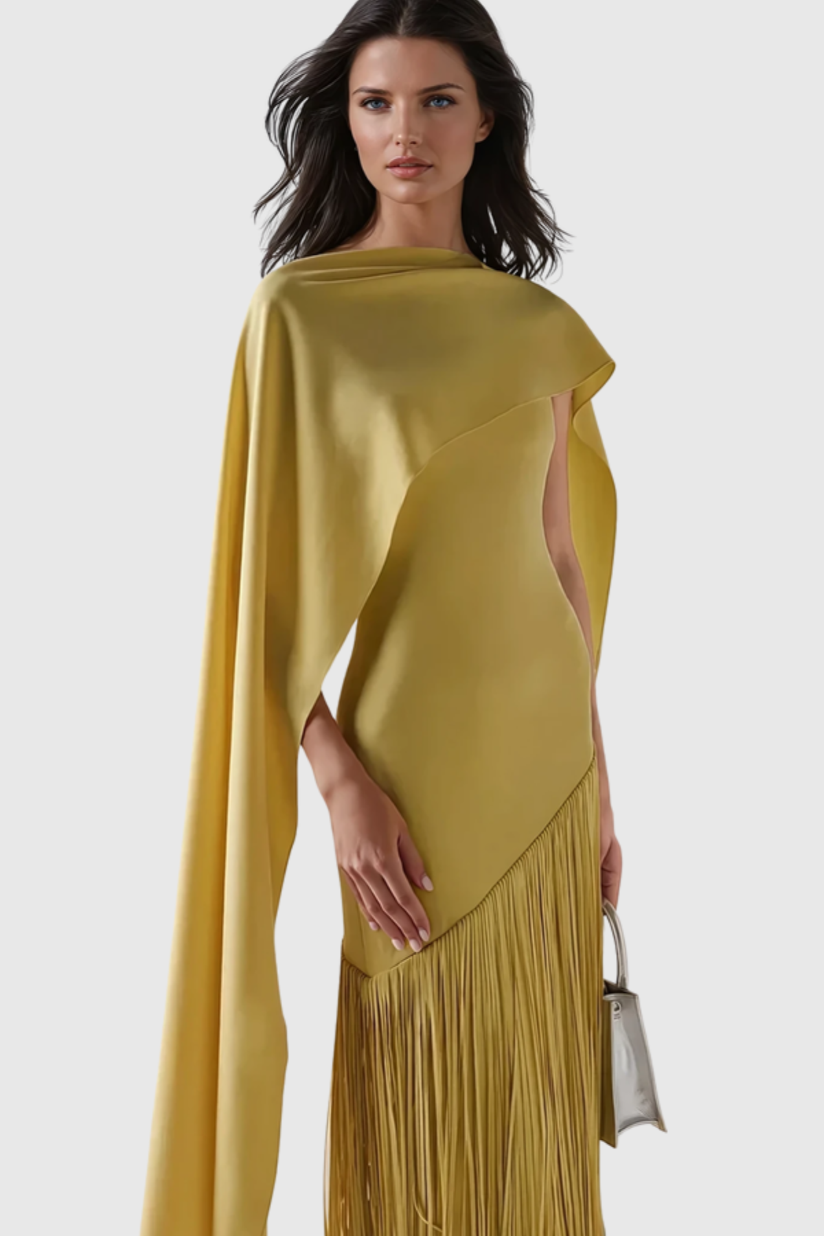 Pacifia Fringe Shawl Maxi Dress - Yellow