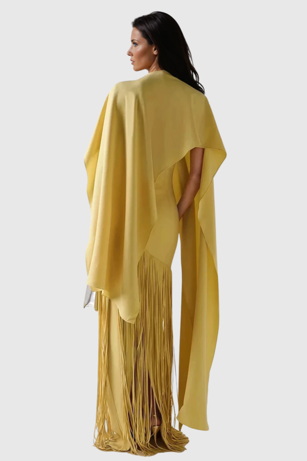 Pacifia Fringe Shawl Maxi Dress - Yellow