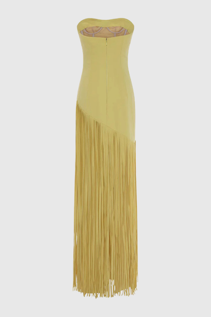 Pacifia Fringe Shawl Maxi Dress - Yellow