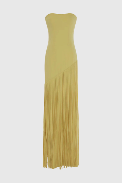 Pacifia Fringe Shawl Maxi Dress - Yellow