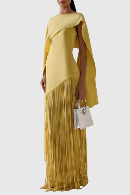 Pacifia Fringe Shawl Maxi Dress - Yellow