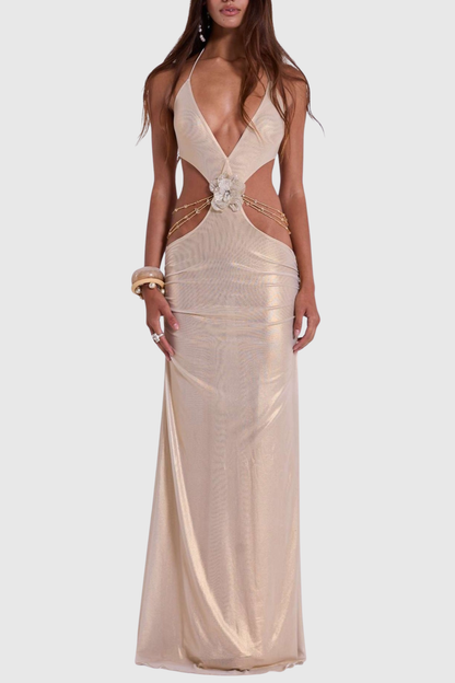 Pahaja Floral Embellished Halter Cutout Maxi Dress