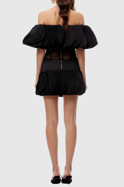 Pallas Off Shoulder Layered Ruffled Mini Dress - Black