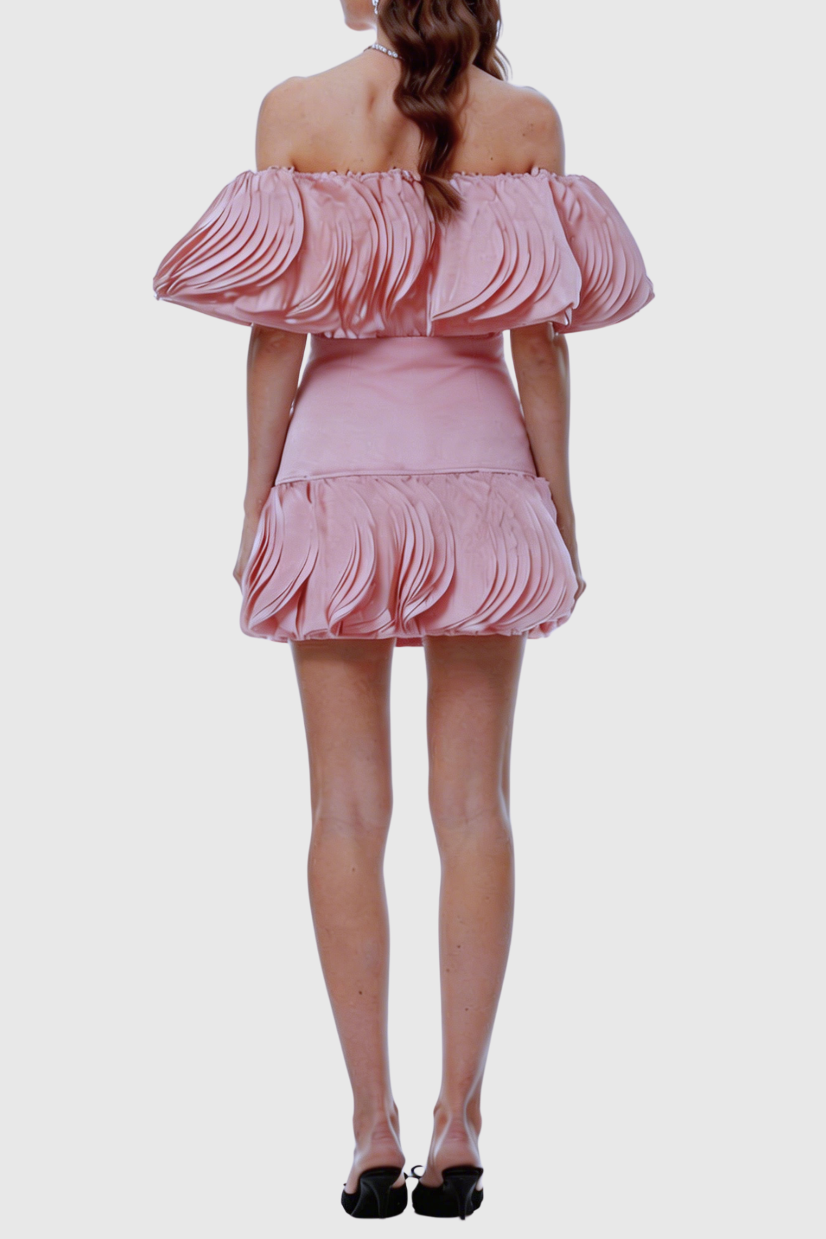 Pallas Off Shoulder Layered Ruffled Mini Dress - Pink