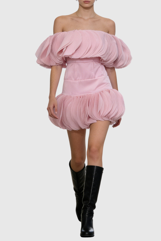 Pallas Off Shoulder Layered Ruffled Mini Dress - Pink