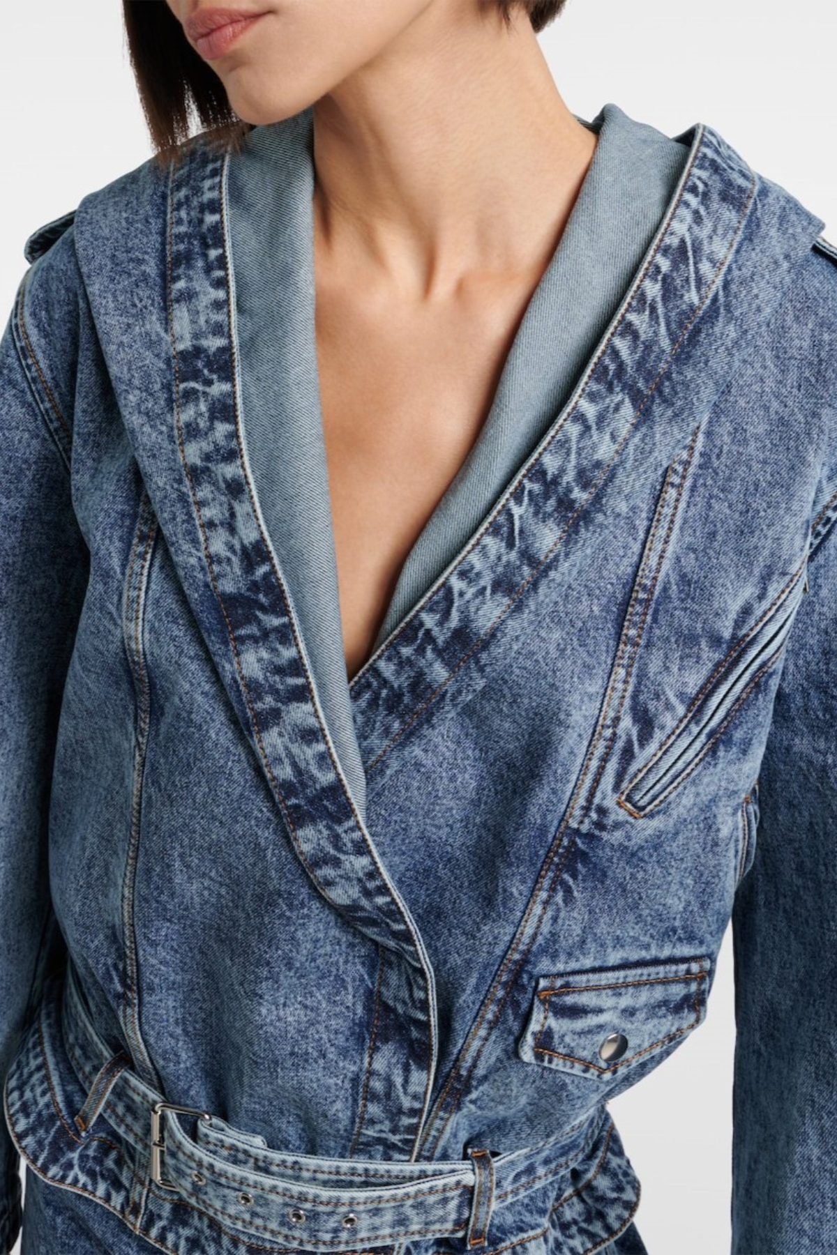 Pamina Belted Hooded Denim Jacket