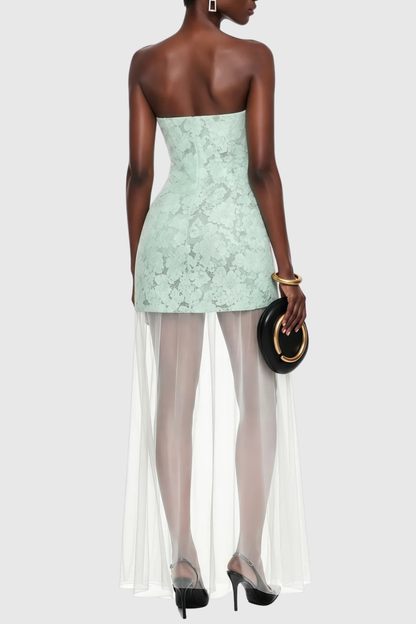 Pansya Floral Embroidery Strapless Maxi Dress - Mint