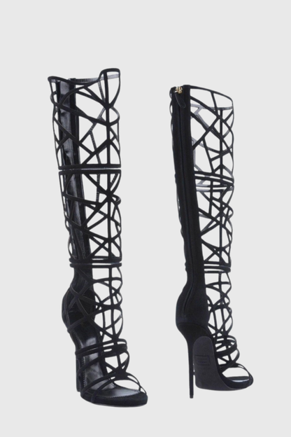 Parsa Black Cage Knee High Boots