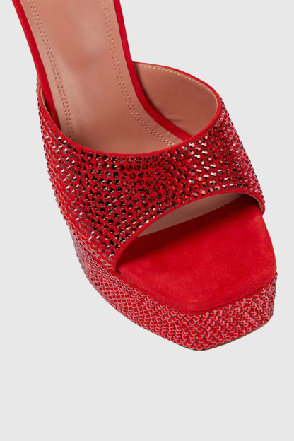 Parvati Crystal Embellished Platform Mules - Red