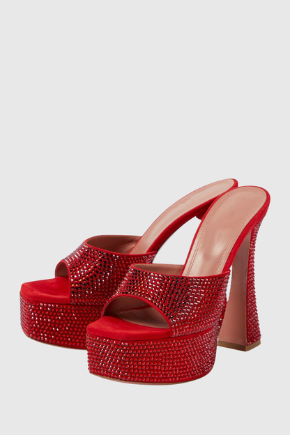 Parvati Crystal Embellished Platform Mules - Red