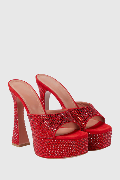 Parvati Crystal Embellished Platform Mules - Red