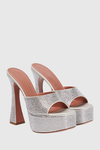 Parvati Crystal Embellished Platform Mules - Silver