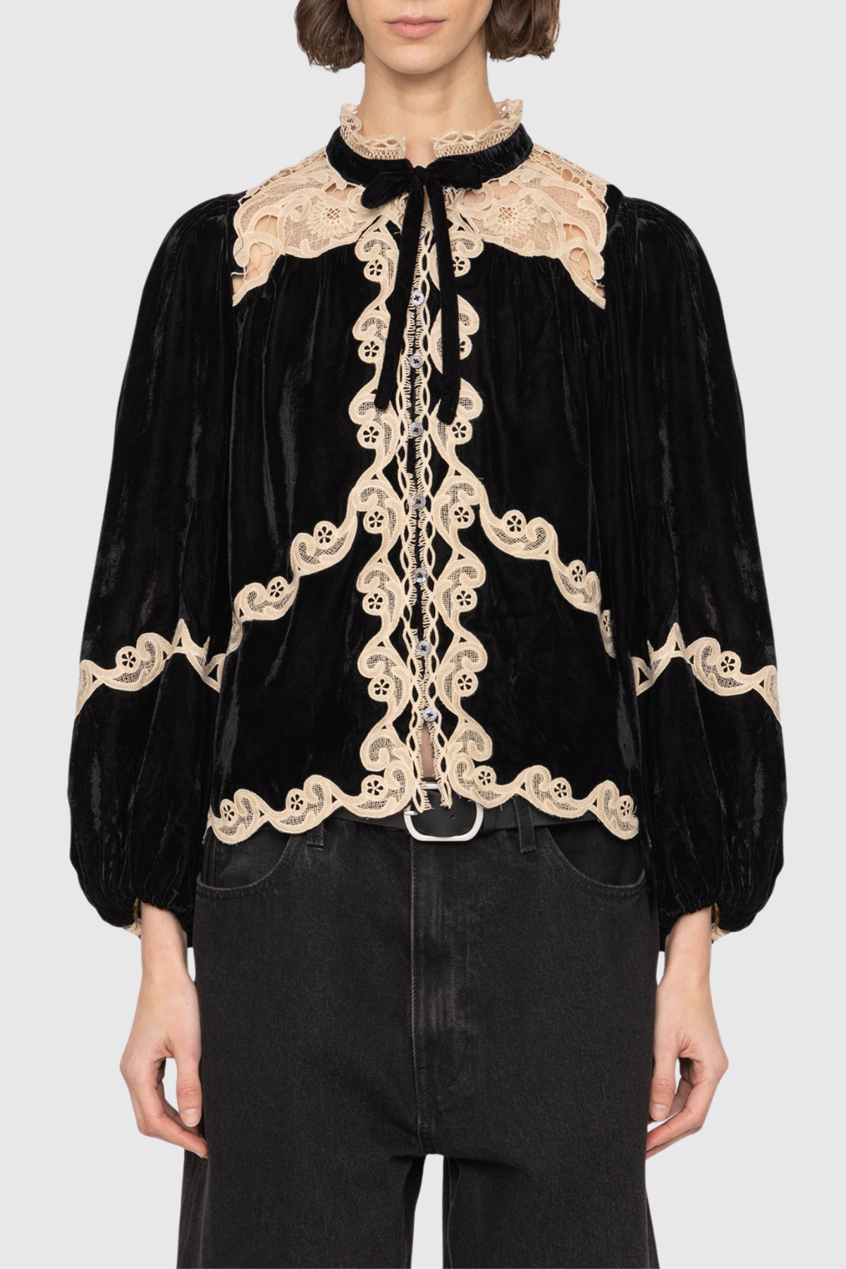 Pasca Lace-trimmed Velvet Blouse