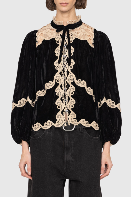 Pasca Lace-trimmed Velvet Blouse
