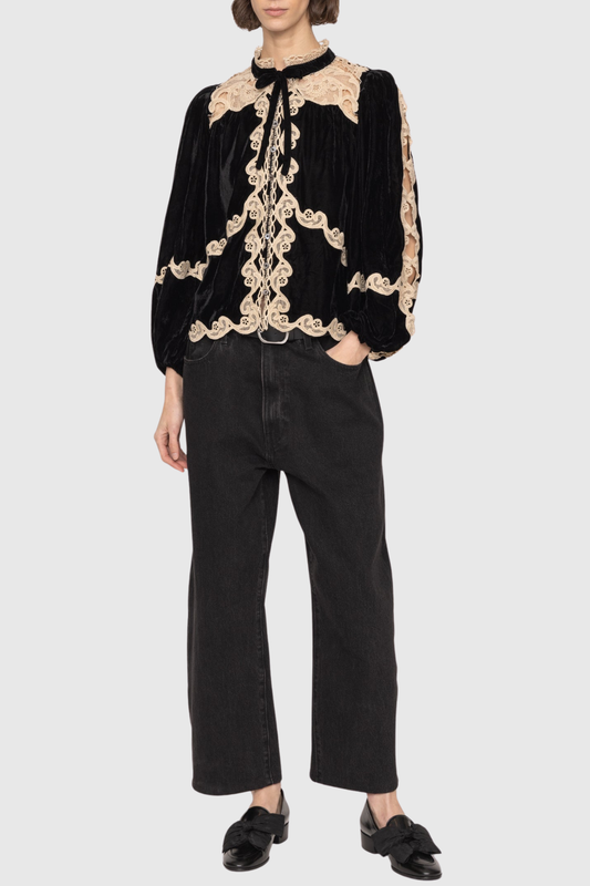 Pasca Lace-trimmed Velvet Blouse