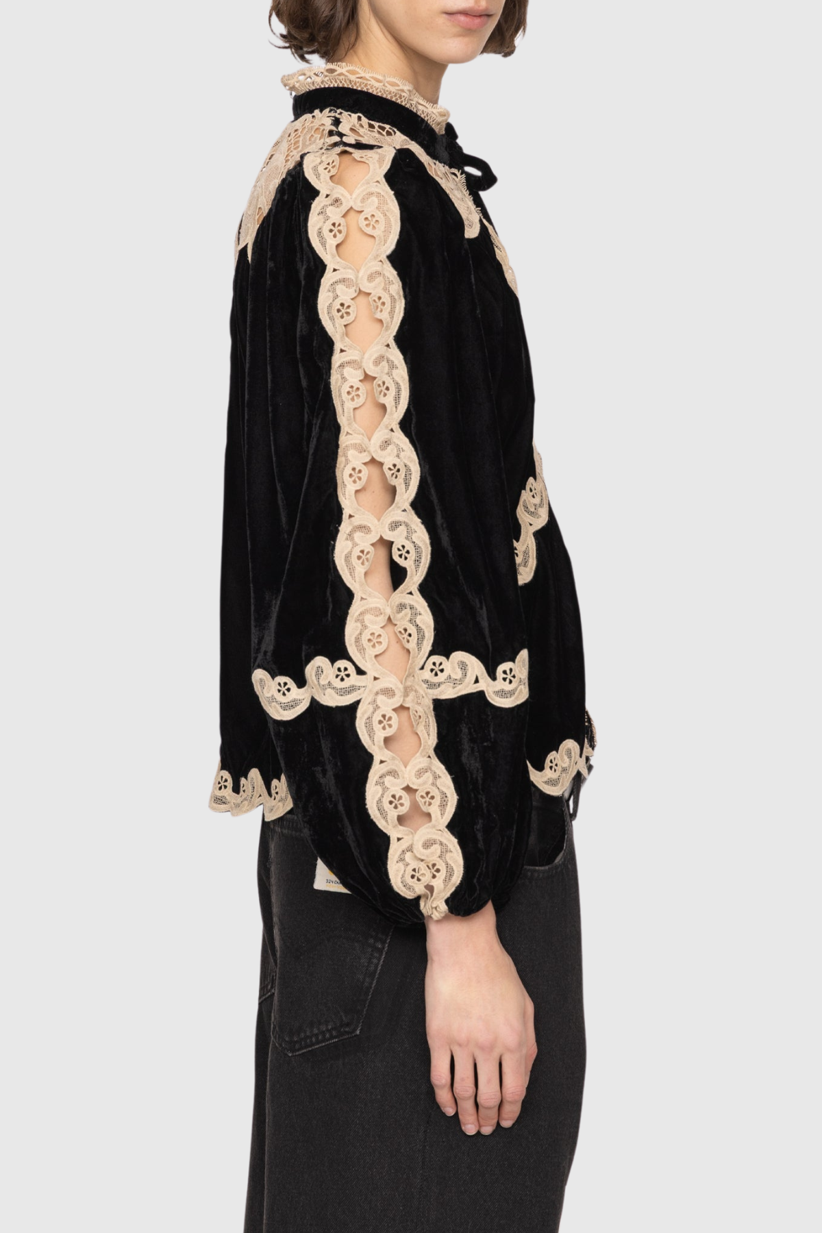 Pasca Lace-trimmed Velvet Blouse