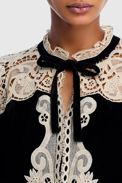 Pasca Lace-trimmed Velvet Mini Dress