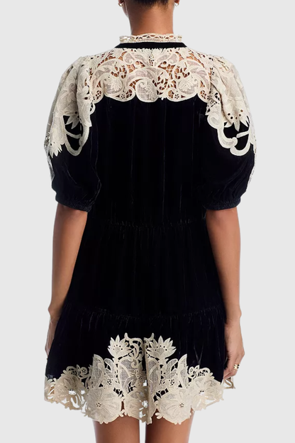 Pasca Lace-trimmed Velvet Mini Dress