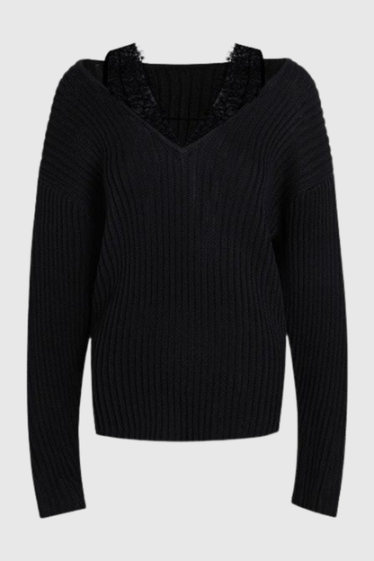 Pedye Lace Deconstruct Knit Top - Black