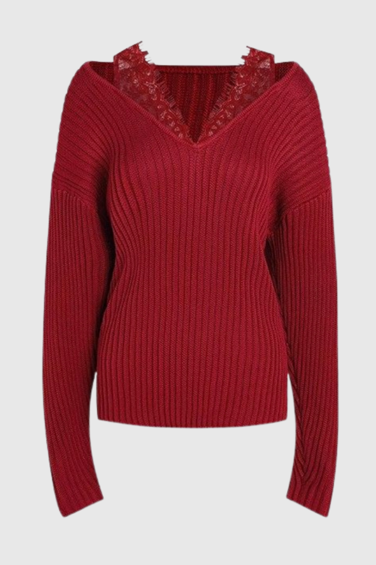 Pedye Lace Deconstruct Knit Top - Red