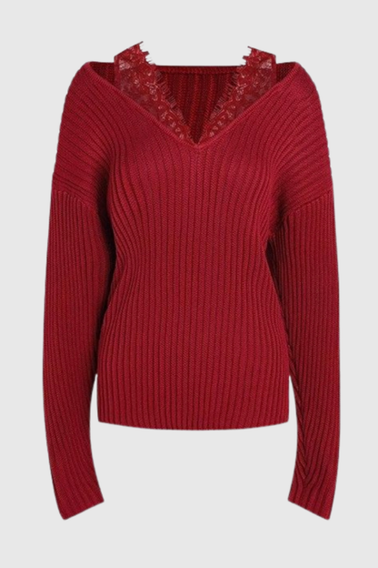 Pedye Lace Deconstruct Knit Top - Red
