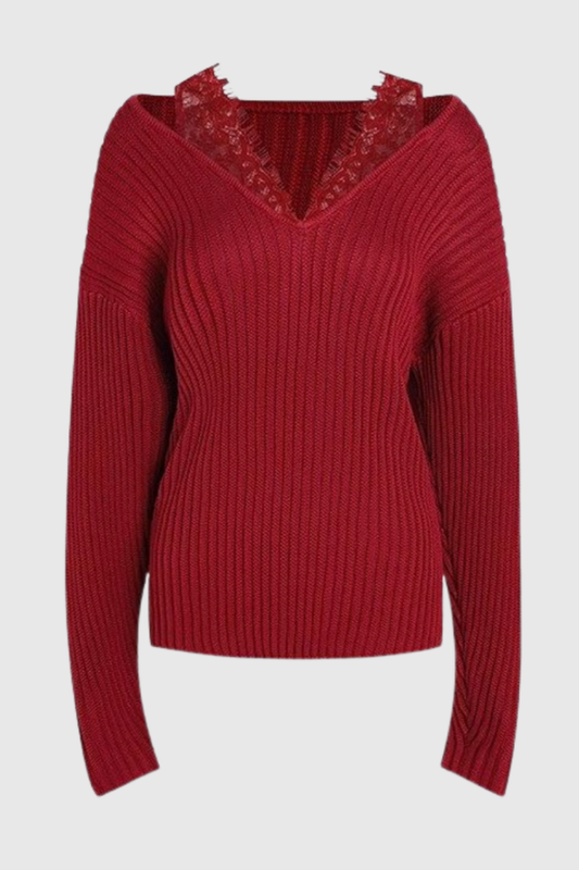 Pedye Lace Deconstruct Knit Top - Red
