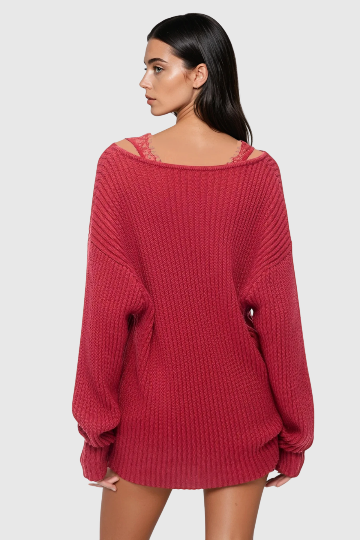 Pedye Lace Deconstruct Knit Top - Red