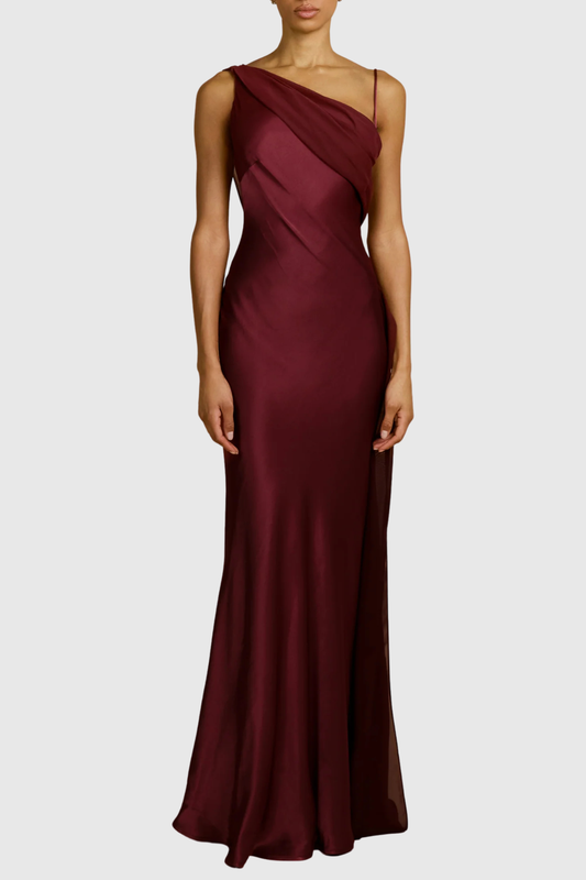Penaia Satin Mesh Ribbon Maxi Dress