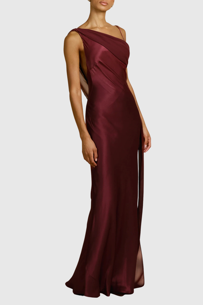Penaia Satin Mesh Ribbon Maxi Dress