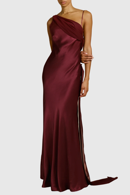 Penaia Satin Mesh Ribbon Maxi Dress