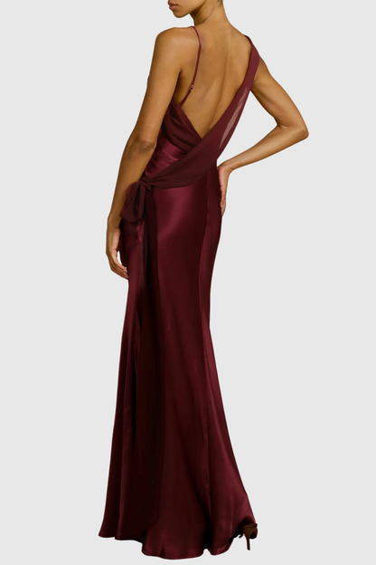 Penaia Satin Mesh Ribbon Maxi Dress