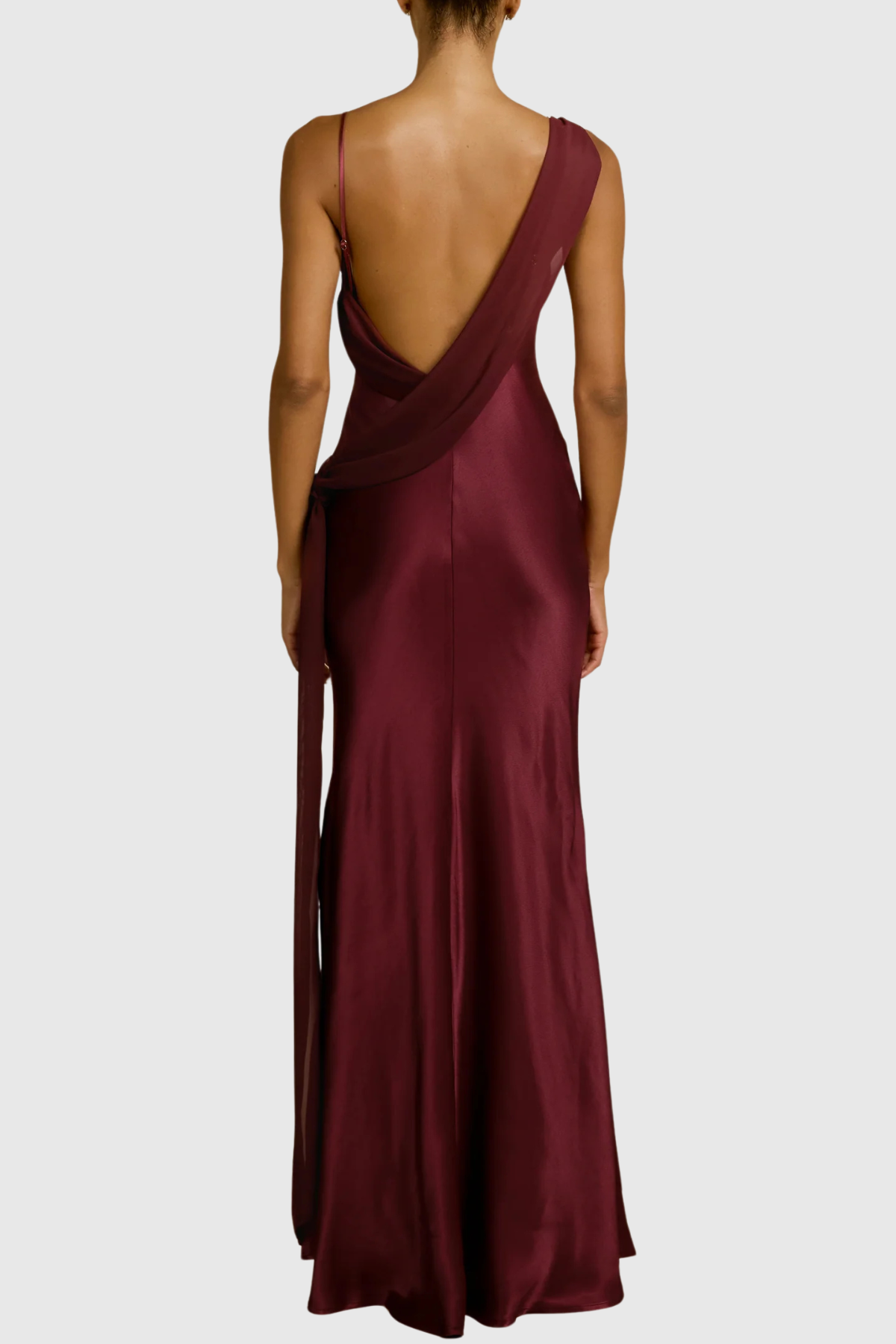Penaia Satin Mesh Ribbon Maxi Dress