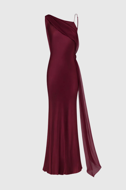 Penaia Satin Mesh Ribbon Maxi Dress