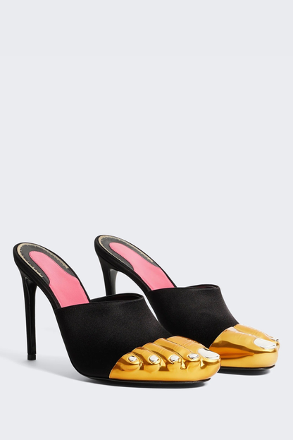 Peonza Gold Toes Mules - Black