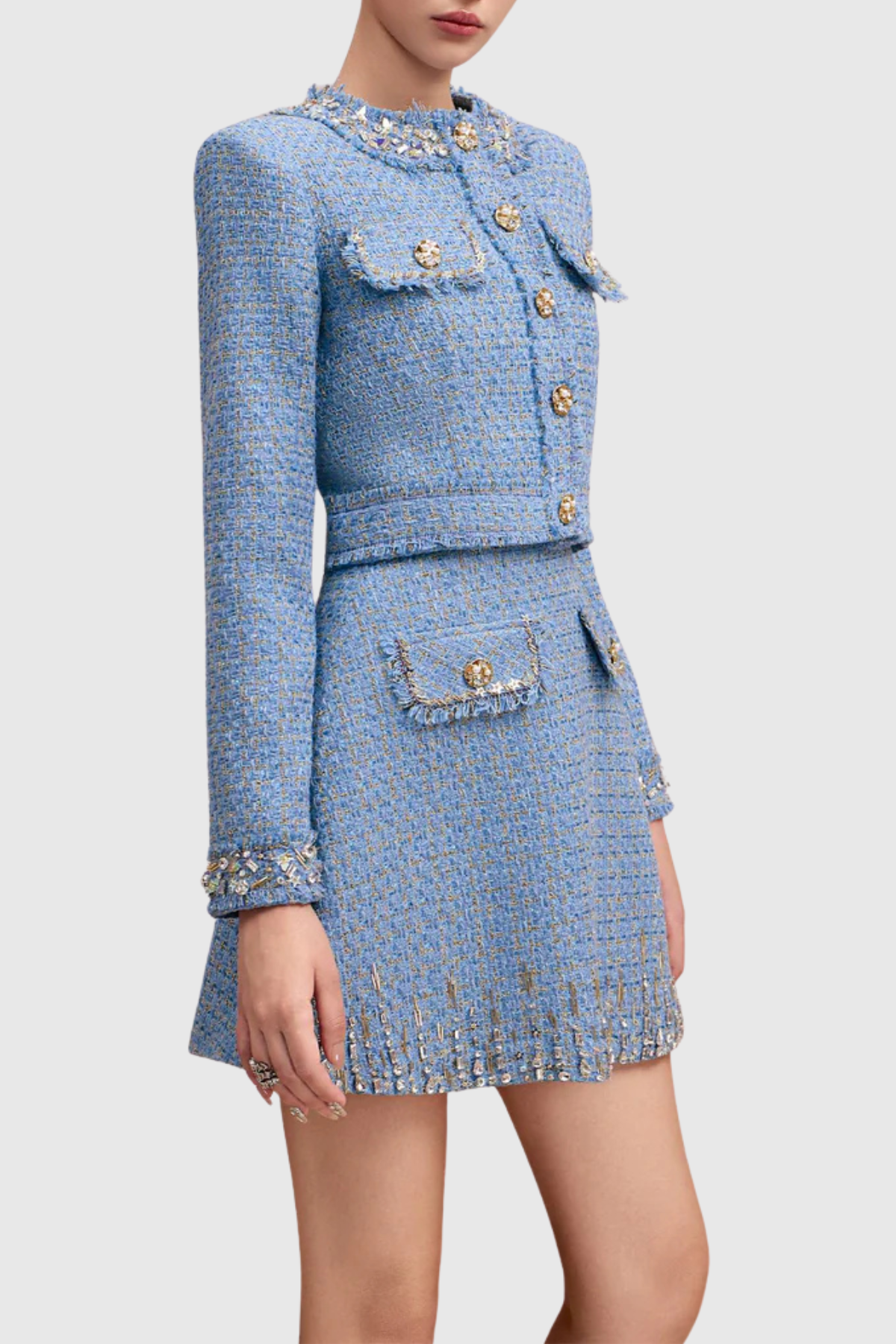 Petale Tweed Mini Dress & Fringe Jacket Set