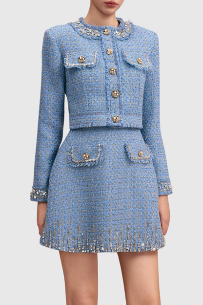 Petale Tweed Mini Dress & Fringe Jacket Set