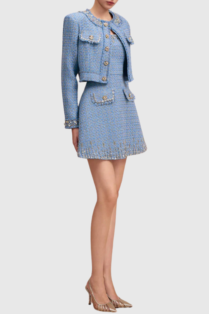 Petale Tweed Mini Dress & Fringe Jacket Set