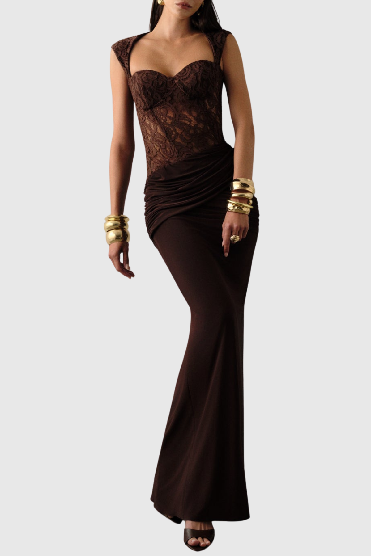 Petrona Lace Ruched Maxi Dress