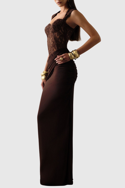 Petrona Lace Ruched Maxi Dress