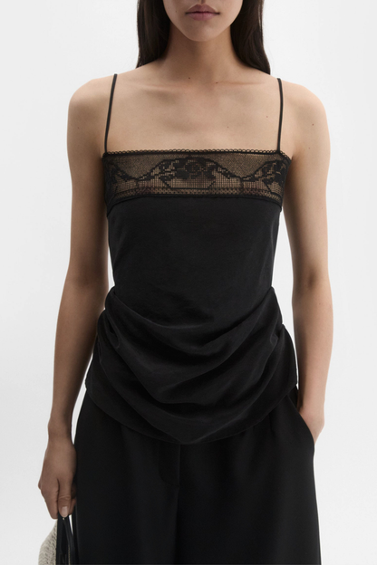 Phula Lace-trim Top - Black