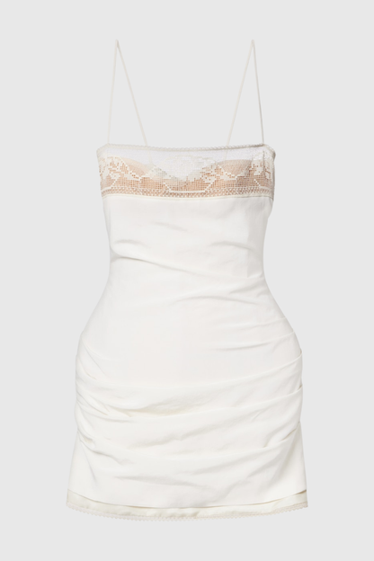 Phula Lace Trim Mini Dress - White