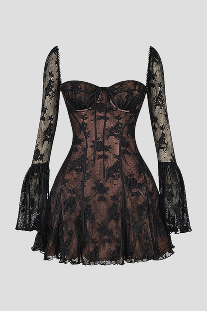 Piarra Lace Flared Mini Dress - Black